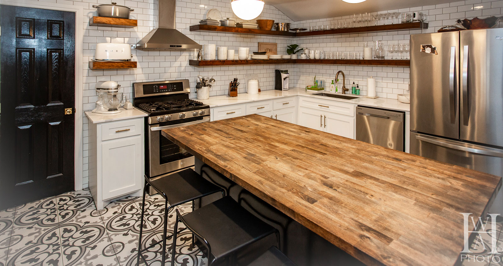 Kitchen Interior with long wooden table